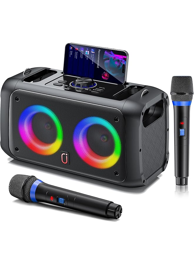 erorex Karaoke Machine With 2 Wireless Microphones Portable Bluetooth Speaker For Adults And Kids Pa System Singing Karaoke Speaker With Led Lights Supports Tf Card Usb Aux In Tws For Party  - Image 1