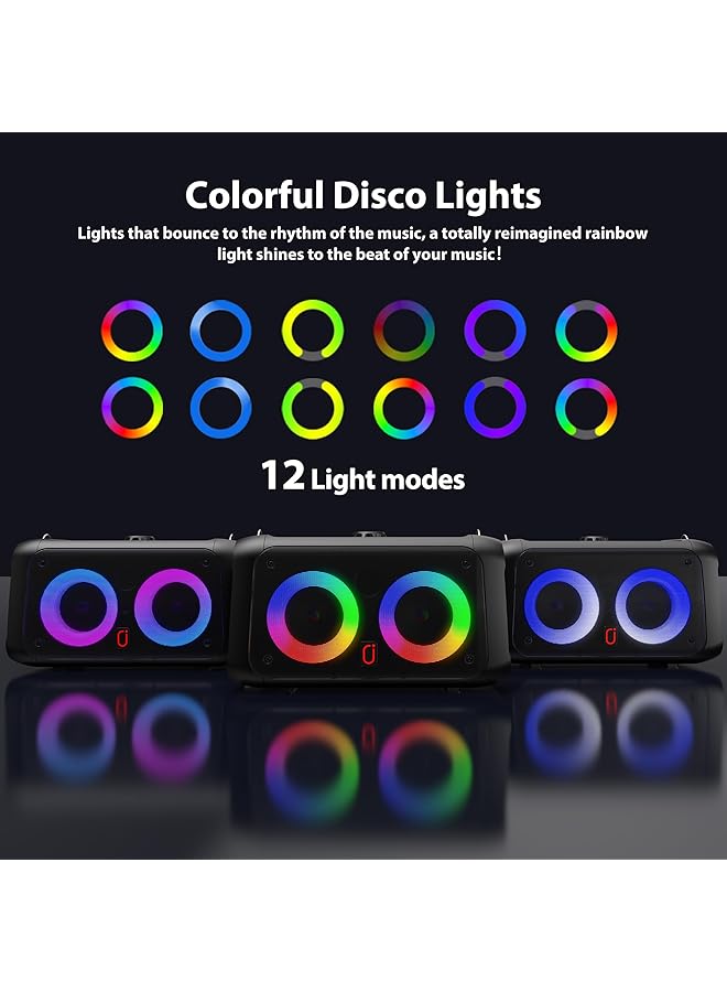 erorex Karaoke Machine With 2 Wireless Microphones Portable Bluetooth Speaker For Adults And Kids Pa System Singing Karaoke Speaker With Led Lights Supports Tf Card Usb Aux In Tws For Party  - Image 5