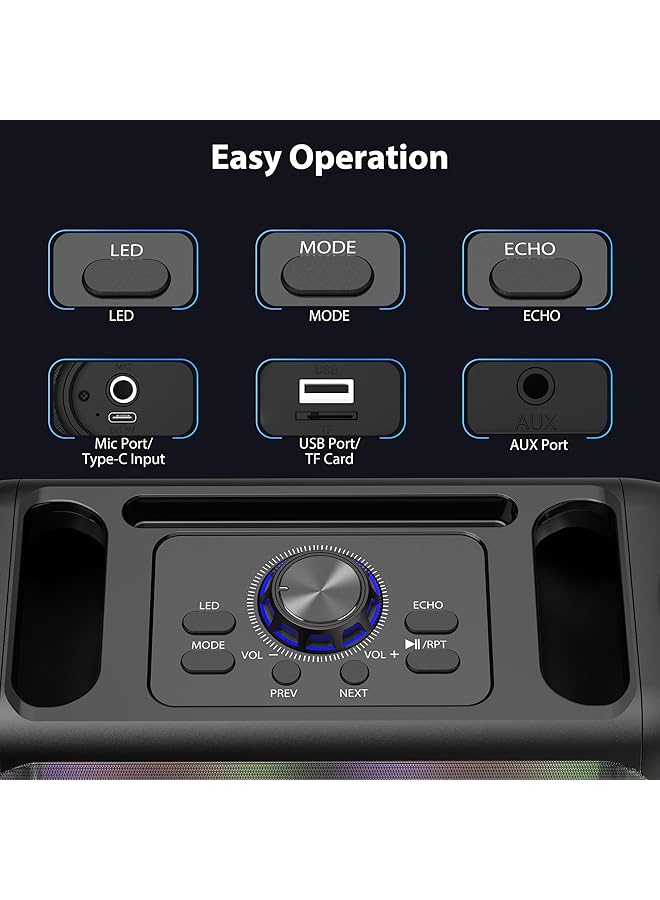 erorex Karaoke Machine With 2 Wireless Microphones Portable Bluetooth Speaker For Adults And Kids Pa System Singing Karaoke Speaker With Led Lights Supports Tf Card Usb Aux In Tws For Party  - Image 3