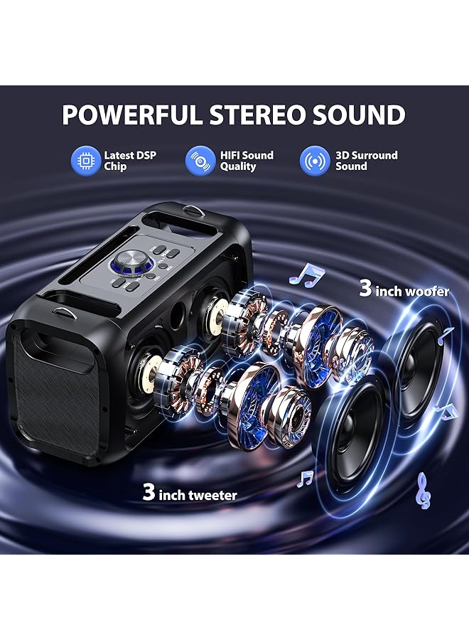 erorex Karaoke Machine With 2 Wireless Microphones Portable Bluetooth Speaker For Adults And Kids Pa System Singing Karaoke Speaker With Led Lights Supports Tf Card Usb Aux In Tws For Party  - Image 2