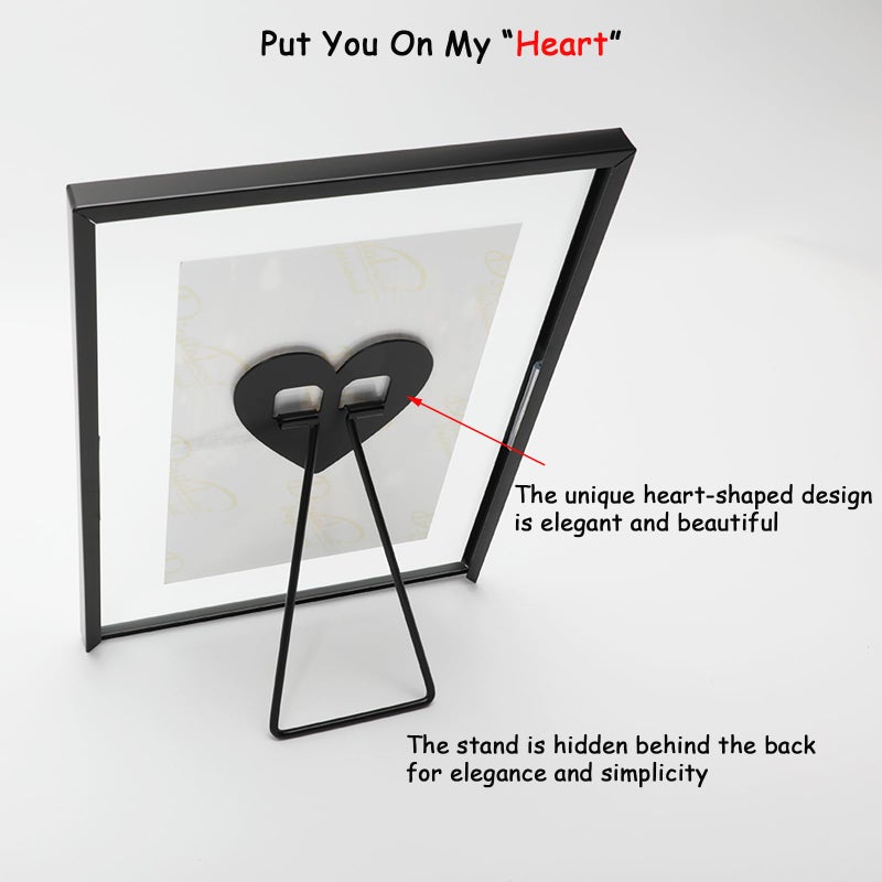 AhaGo Black Floating Frame (6""x8""  Vertical  2 Set) with Heart  Stand  For Picture 5x7  4x6  3.5x5  Metal Glass  Classy For Festival  Home or Wedding - Image 3
