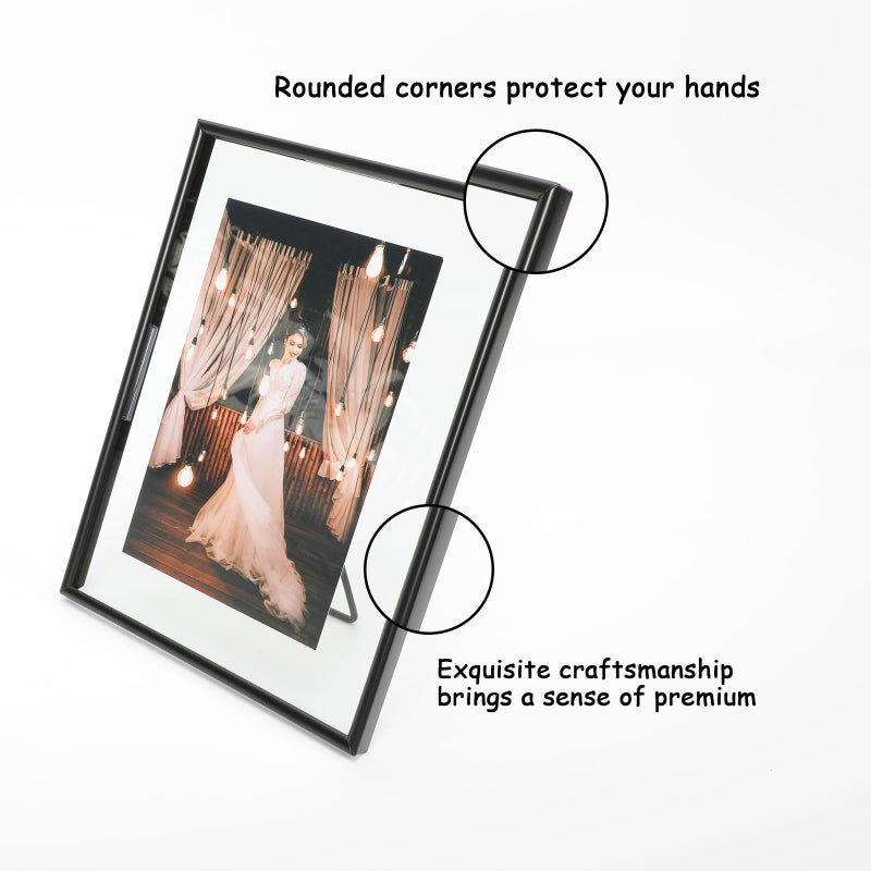AhaGo Black Floating Frame (6""x8""  Vertical  2 Set) with Heart  Stand  For Picture 5x7  4x6  3.5x5  Metal Glass  Classy For Festival  Home or Wedding - Image 4