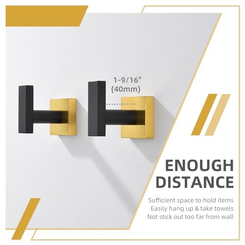 Angle Simple Bathroom Towel Hook 2 Pack, SUS 304 Stainless Steel Bath Robe Coat Holder Wall Mounted, Black & Gold - Image 5