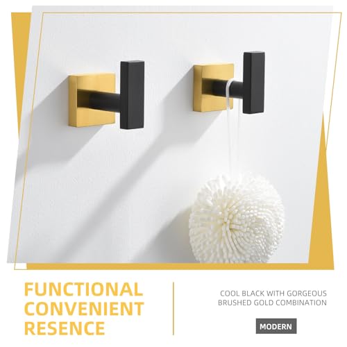 Angle Simple Bathroom Towel Hook 2 Pack, SUS 304 Stainless Steel Bath Robe Coat Holder Wall Mounted, Black & Gold - Image 3