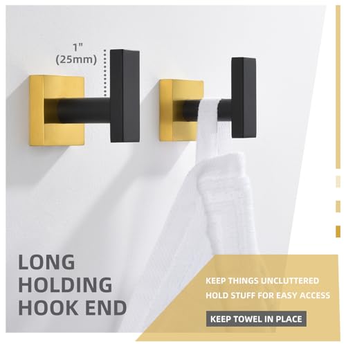 Angle Simple Bathroom Towel Hook 2 Pack, SUS 304 Stainless Steel Bath Robe Coat Holder Wall Mounted, Black & Gold - Image 4