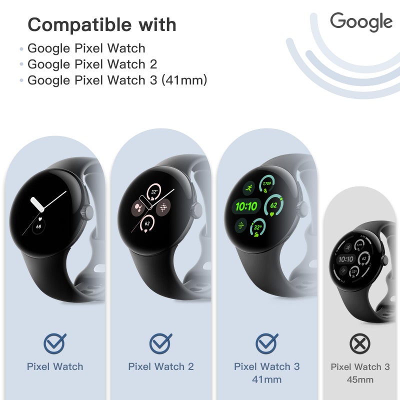 JETech Case with Screen Protector for Google Pixel Watch 3/2/1 41mm, Built-in 9H Tempered Glass Film Hard PC Bumper Full Coverage Protective Cover, 2-Pack (Black/Black) - Image 2