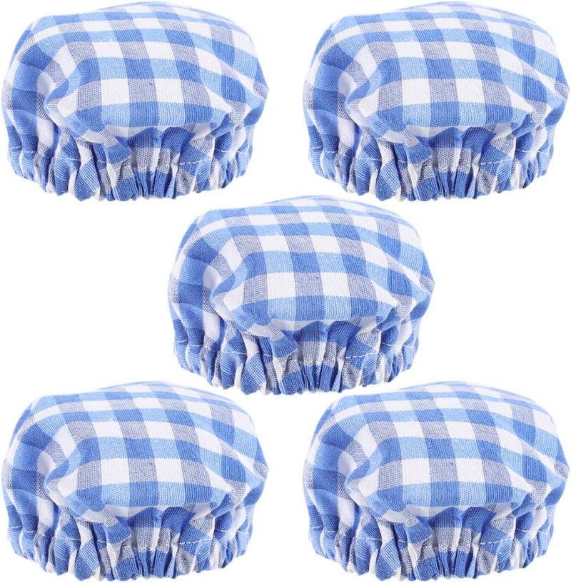 Global standard processed material SHOWERORO 5pcs Blue Checkered Cloth Jar Lids for Wide Mouth Glass Bottles, Reusable Sourdough Proofing Covers, Dustproof Fermentation Lid Set for Bread Baking and Kitchen Jars Longevity optimized build - Image 1