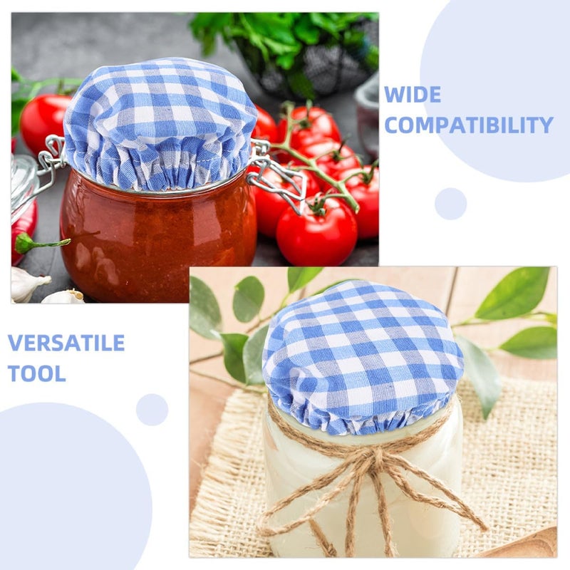 Global standard processed material SHOWERORO 5pcs Blue Checkered Cloth Jar Lids for Wide Mouth Glass Bottles, Reusable Sourdough Proofing Covers, Dustproof Fermentation Lid Set for Bread Baking and Kitchen Jars Longevity optimized build - Image 3