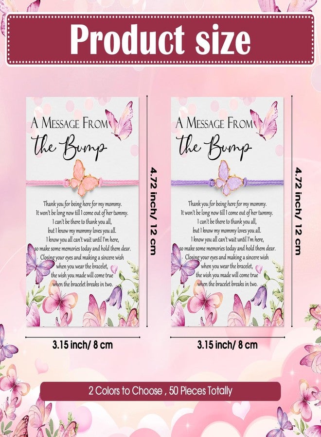 Ferreve 50 Sets Baby Shower Party Favors for Guests Butterfly Bracelets Adjustable Wish Bracelets with Butterfly Charm a Message from The Bump Card Baby Shower Return Gift for Gender Reveal Souvenir - Image 3