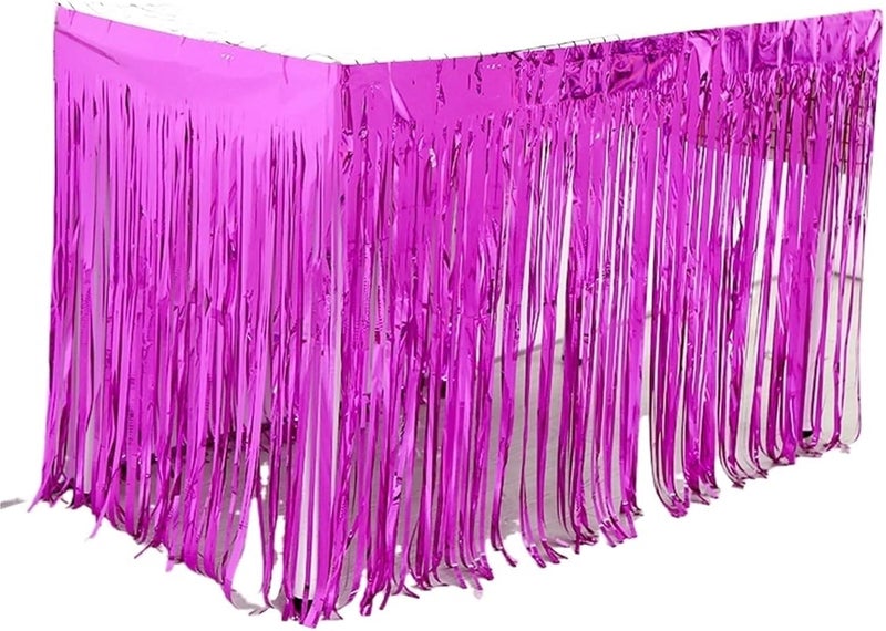 Table Skirt Metallic Foil Fringe Table Skirt Tinsel Table Skirts For Wedding Decoration Shower Rectangle Tables(Rose red,1X3Meters) - Image 1