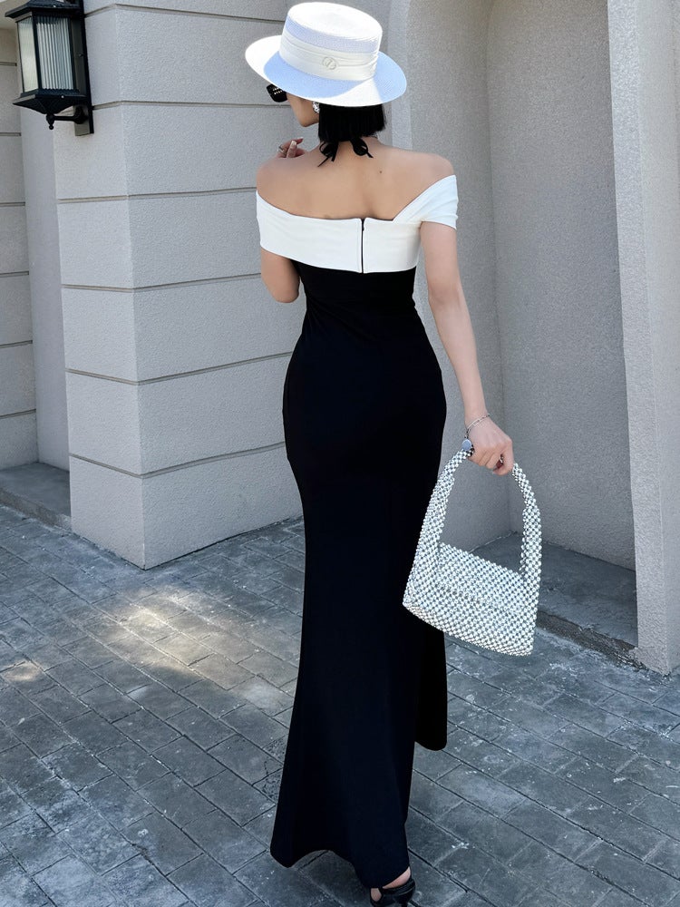 Black Off-Shoulder Star Evening Dress Color Matching High-End Niche Fishtail Engagement Host Dress Long - Image 5