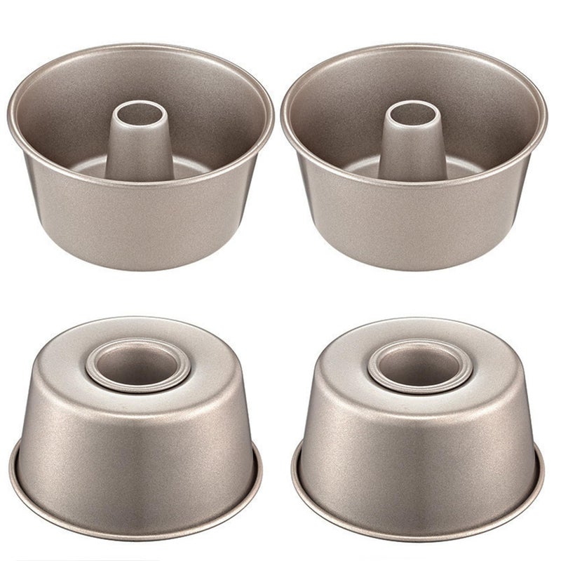 MGGi 4 Inch Nonstick Fluted Tube Cake Pan, 4 Pcs Mini Bundt Cake Cup Set, Carbon Steel Reusable Small Baking Mould Cup Mold Bakeware for Kugelhopf, Cake, Brownie, Jello, Bavarois - Gold - Image 1