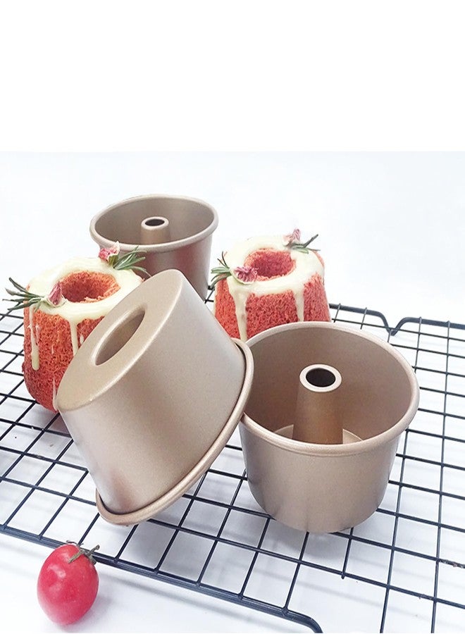 MGGi 4 Inch Nonstick Fluted Tube Cake Pan, 4 Pcs Mini Bundt Cake Cup Set, Carbon Steel Reusable Small Baking Mould Cup Mold Bakeware for Kugelhopf, Cake, Brownie, Jello, Bavarois - Gold - Image 4