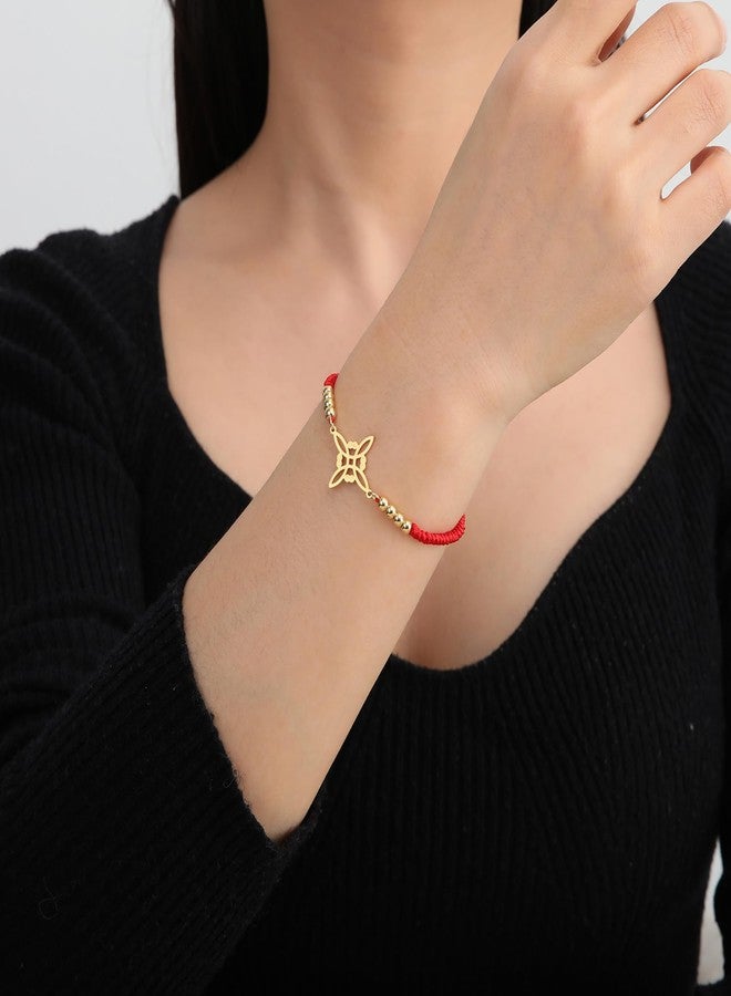 EUEAVAN Delicate Celtic Witch's Knot Bracelet Amulet Cutout Four Corners Charm Irish Wiccan Vintage Jewelry Gift Women (red) - Image 2