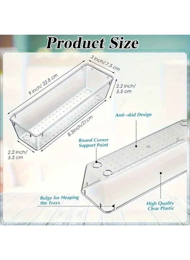 6 Pcs Transparent Plastic Vanity Drawer Organizer With Sliding Lid Heavy Duty Storage Boxes 9x3x2 Inch Space Saving Drawer Dividers For Kitchen Desk Home Storage - Image 3