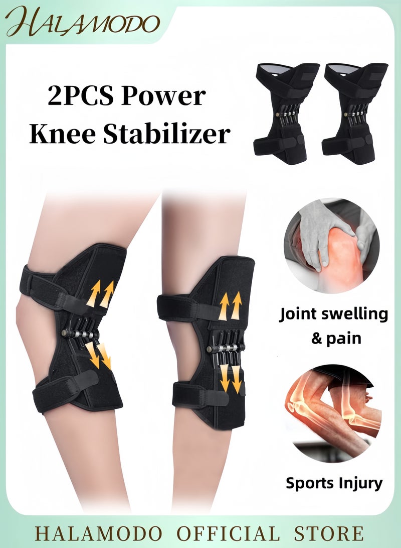 HALAMODO 2PCS Power Knee Stabilizer Pad Knee Booster with 3 Springs Knee Pad Patella Booster for Compression Pain Relief Knee Protection Booster Preventing Excessive Knee Flexion Osteoarthritis - Image 1