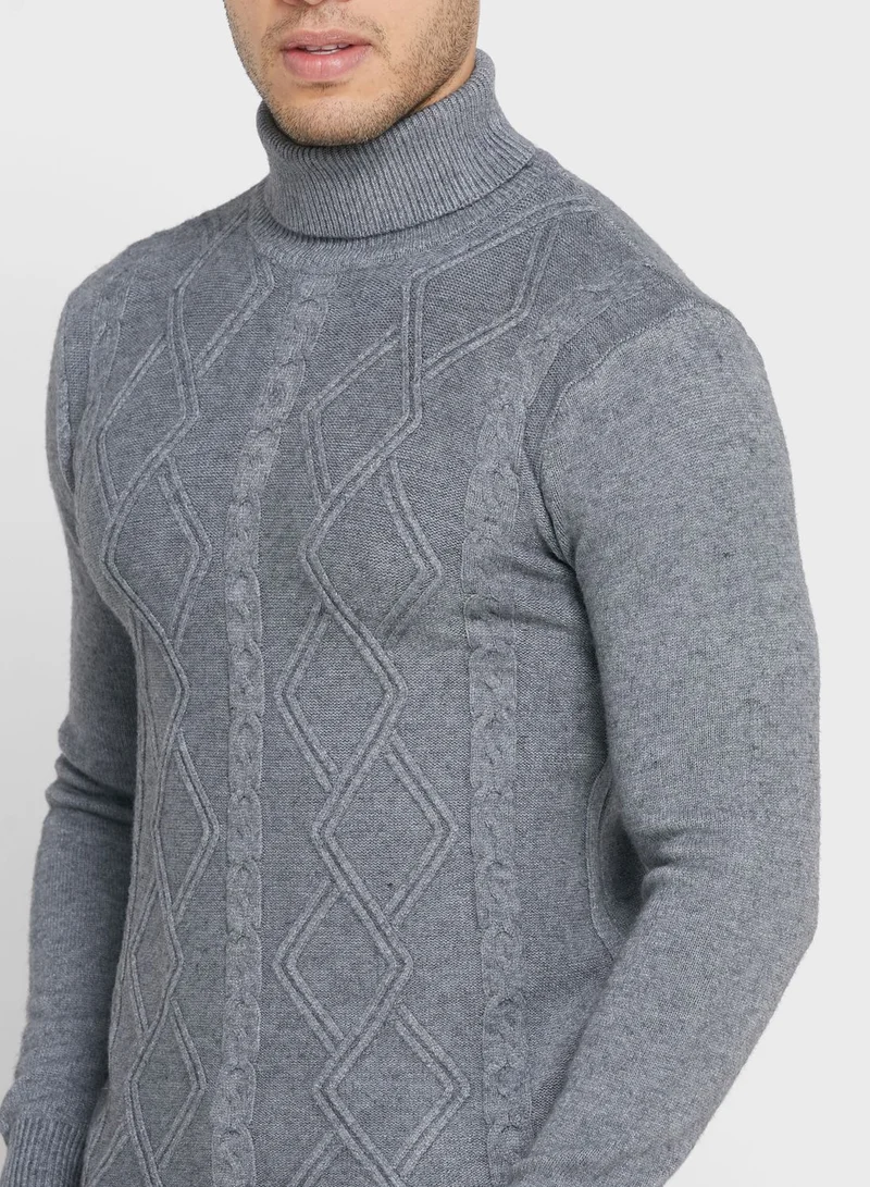 Robert Wood Cable High Neck Sweater