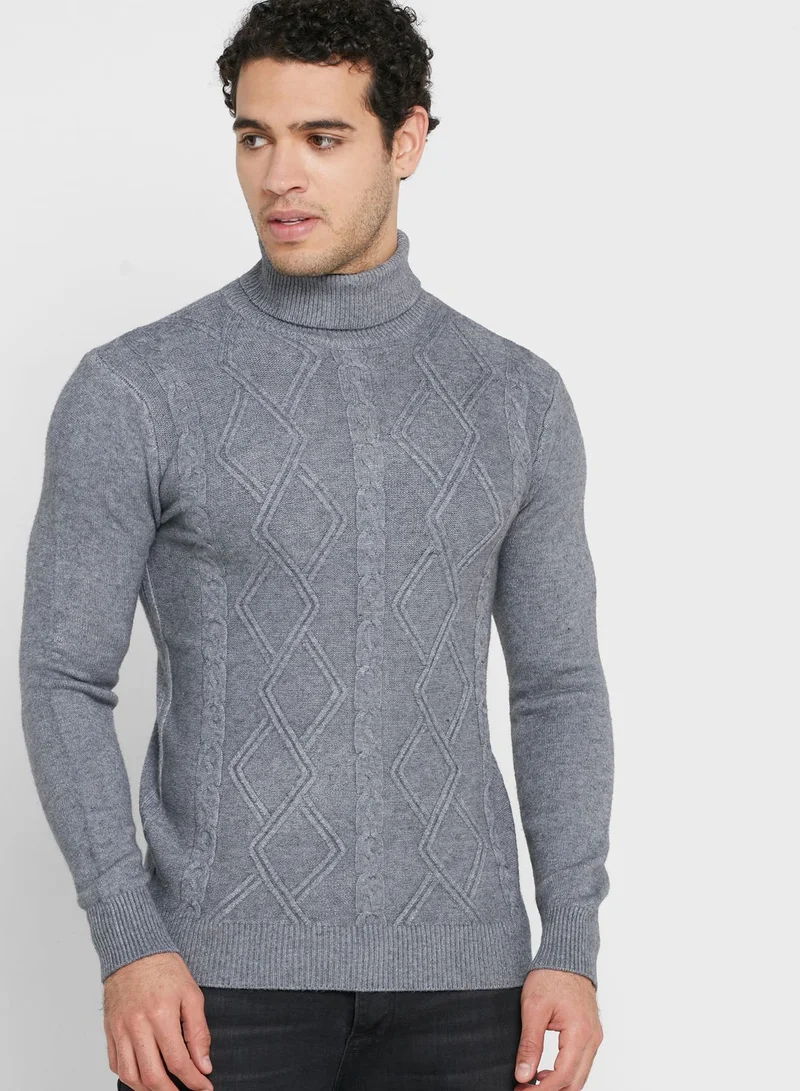 Robert Wood Cable High Neck Sweater