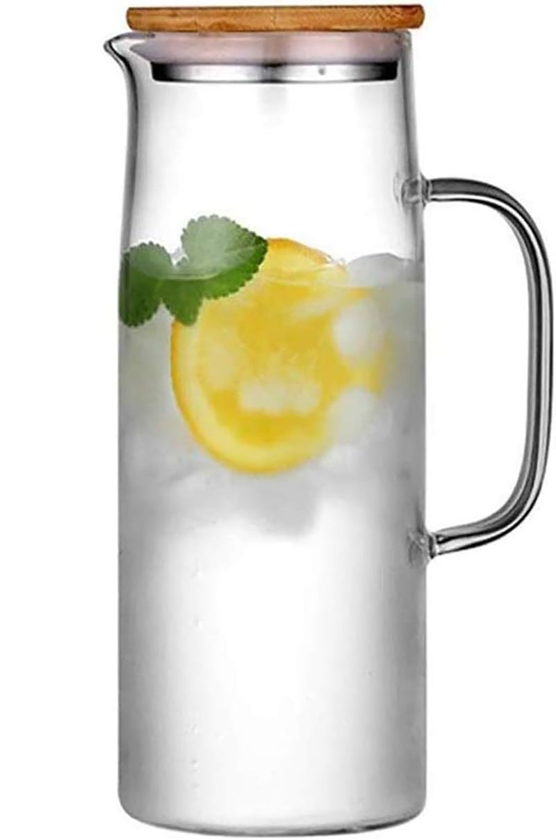 Wringo Premium Glass Water Jug - 1.2 LTR, Transparent, Hot Cold Water Glass Pitcher with Lid Water Jug, Iced Tea, Milk and Juice Beverage Carafe, Lemon Jug 1200ML (WQ-01) - Image 1