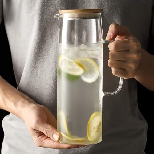 Wringo Premium Glass Water Jug - 1.2 LTR, Transparent, Hot Cold Water Glass Pitcher with Lid Water Jug, Iced Tea, Milk and Juice Beverage Carafe, Lemon Jug 1200ML (WQ-01) - Image 4