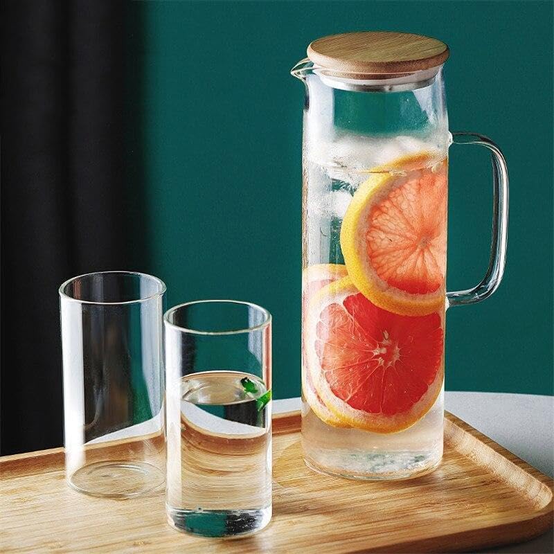 Wringo Premium Glass Water Jug - 1.2 LTR, Transparent, Hot Cold Water Glass Pitcher with Lid Water Jug, Iced Tea, Milk and Juice Beverage Carafe, Lemon Jug 1200ML (WQ-01) - Image 2