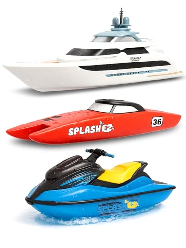 SplashEZ Bath Toy Boats for Toddlers Mold Free Boat Bath Toys for Kids Toddlers No Hole for Water Floating Ships for Bathtub Pool Shower for Boys Girls 3Pack Jet Ski Yacht Catamaran - Image 1