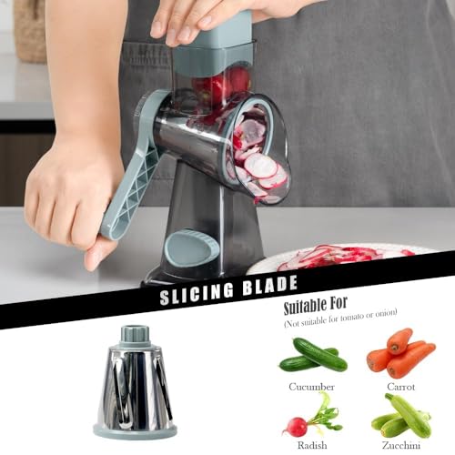 Badelite Cheese Grater Vegetable Cheese Shredder Slicer Grater for Kitchen 3 Changeable Blades for Cheese Potato Zucchini Nuts Chocolate Grey Blue - Image 3