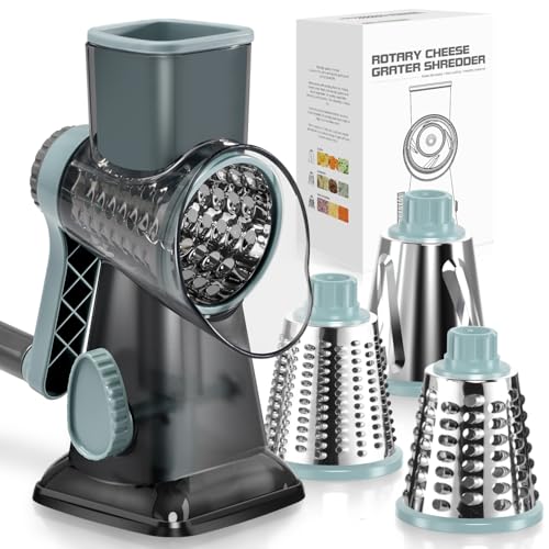 Badelite Cheese Grater Vegetable Cheese Shredder Slicer Grater for Kitchen 3 Changeable Blades for Cheese Potato Zucchini Nuts Chocolate Grey Blue - Image 1