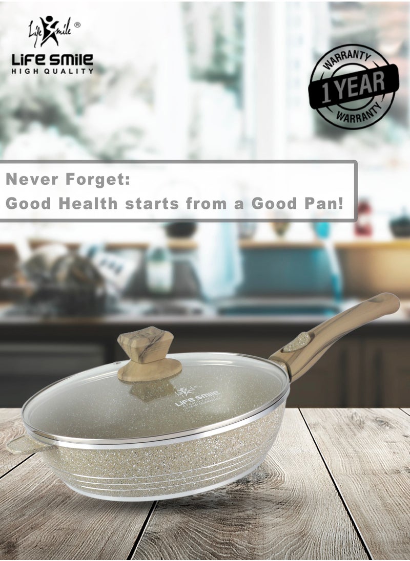 Life Smile - 24/28cm Sizes Detachable Handle French Deep Frying Pan With Lid - Multi Layer Granite Coating Fry Pan - Heat-Resistant Handle Hanging Loop - Image 1