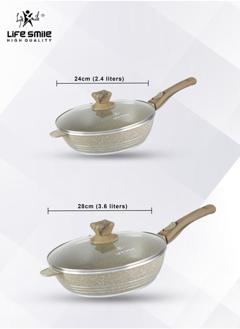 Life Smile - 24/28cm Sizes Detachable Handle French Deep Frying Pan With Lid - Multi Layer Granite Coating Fry Pan - Heat-Resistant Handle Hanging Loop - Image 1