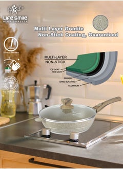 Life Smile 24/28cm Sizes Detachable Handle French Deep Frying Pan With Lid - Multi Layer Granite Coating Fry Pan - Heat-Resistant Handle Hanging Loop  - Image 5