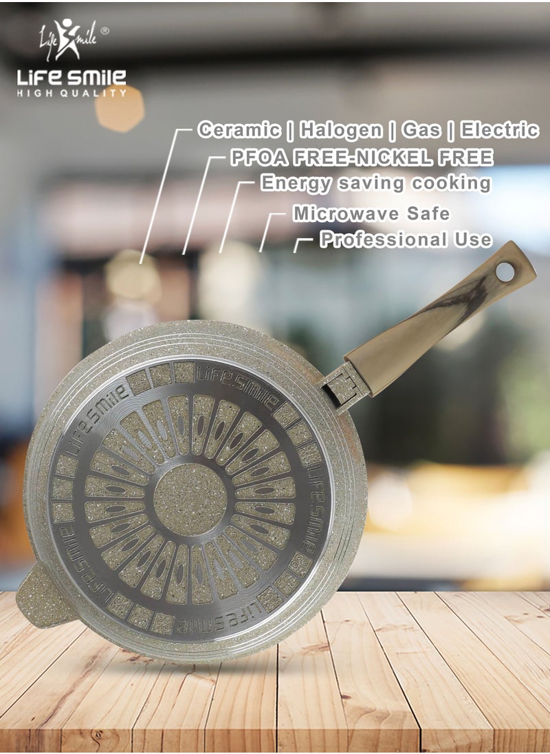 Life Smile - 24/28cm Sizes Detachable Handle French Deep Frying Pan With Lid - Multi Layer Granite Coating Fry Pan - Heat-Resistant Handle Hanging Loop - Image 1