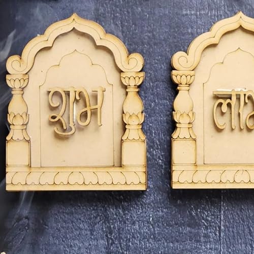 Cliths DIY Rajwadi Jharokha Shubh Labh Sohn Diwali Decor - Pair of 6, Unfinished Wooden Craft Kit, Traditional Indian Design, 4.75 x 3.75 Inches, Festive Home Decorations - Image 4