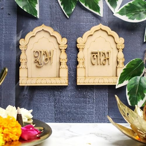 Cliths DIY Rajwadi Jharokha Shubh Labh Sohn Diwali Decor - Pair of 6, Unfinished Wooden Craft Kit, Traditional Indian Design, 4.75 x 3.75 Inches, Festive Home Decorations - Image 2