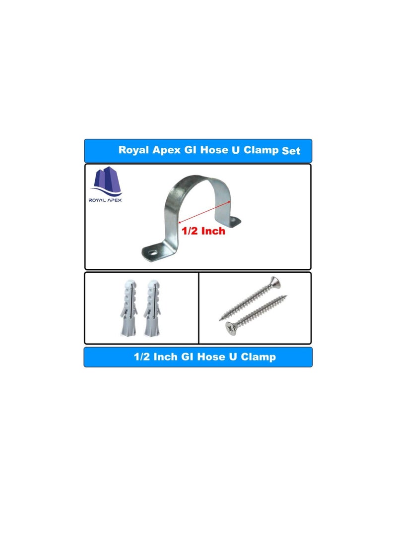 Galvanized (GI) U Clamps Fastener Hanger Pipe Clamps Clip with Screw and Fischer, for Conduit Pipe Fixing Bracket and Support Water Pipe and Gas Pipe – 10 Pcs (1/2 Inch) - Image 3