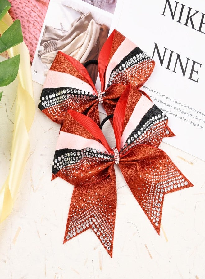 DEEKA 6 PCS 7" Large Glitter Cheer Bows with Shiny Rhinestones Three Color Stiff Hair Bows Elastic Band Ponytail Holder for for Cheerleaders Softball Girls Sports -Red/Black/White - Image 5
