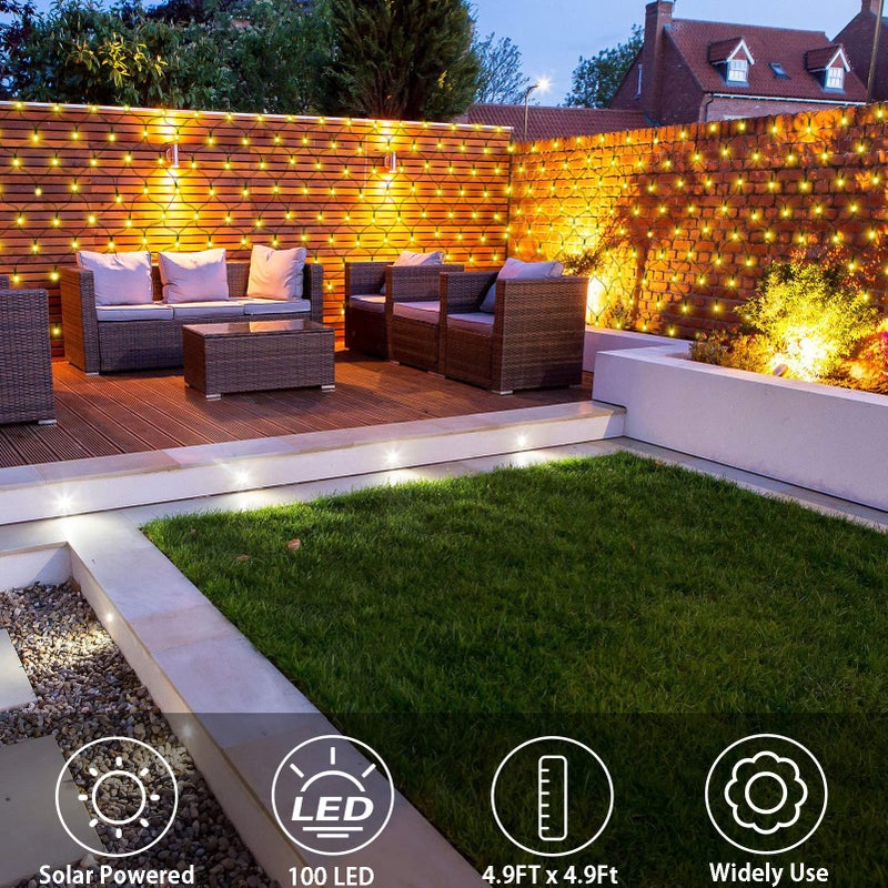 echosari أضواء الشبكة الشمسية الخارجية، 100 LED 5 قدم × 5 قدم أضواء شبكة شجيرات خارجية تعمل تلقائيًا 8 أوضاع لتزيين الأشجار والأسوار والفناء والشجيرات (أبيض دافئ) - Image 4