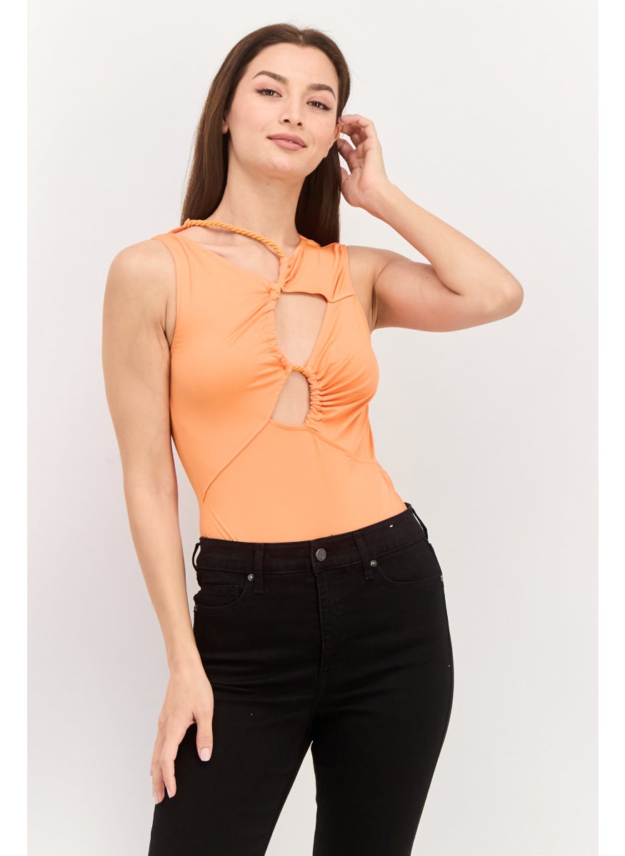 RIVER ISLAND Women Cut Out Sleeveless Bodysuits, Orange  - Image 1