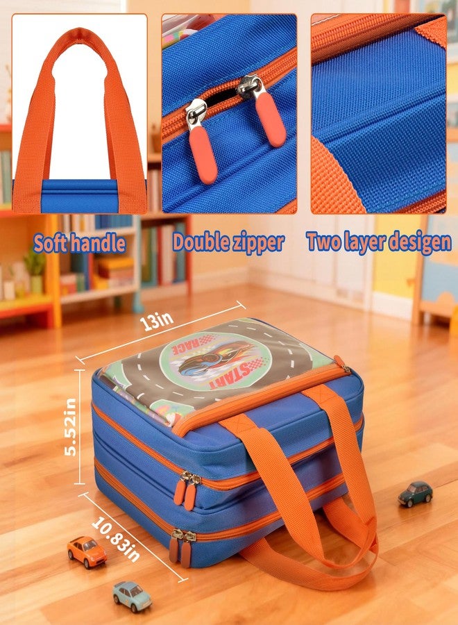 SAIKA Toy Car Storage Bag for Hot Wheels for Matchbox for LEGO for AZEN for JOYIN for Tub Works Cars Toy Car Organizer Holder with Rug Race Track Mat for 96 Mini Cars - Blue (Case Only) (Blue+Playmat) - Image 3