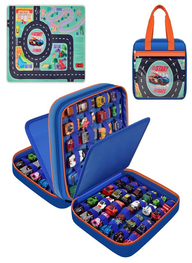 SAIKA Toy Car Storage Bag for Hot Wheels for Matchbox for LEGO for AZEN for JOYIN for Tub Works Cars Toy Car Organizer Holder with Rug Race Track Mat for 96 Mini Cars - Blue (Case Only) (Blue+Playmat) - Image 1