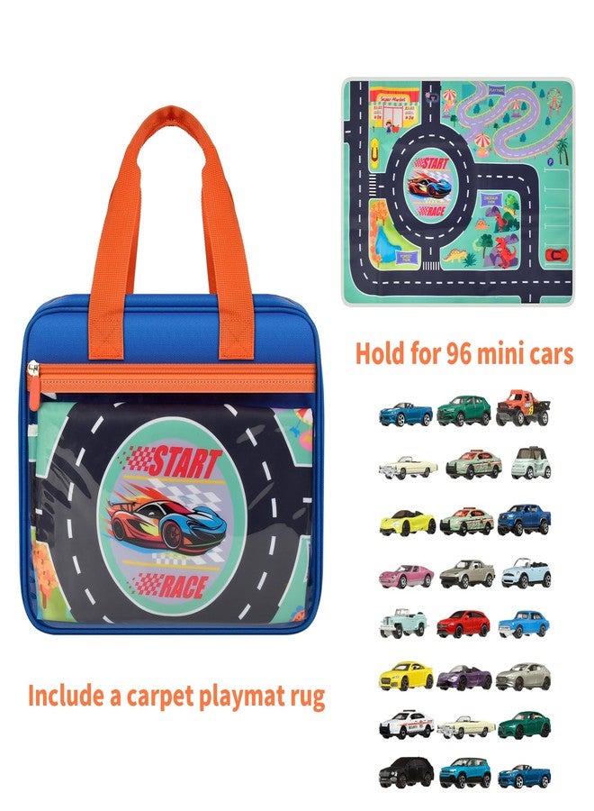 SAIKA Toy Car Storage Bag for Hot Wheels for Matchbox for LEGO for AZEN for JOYIN for Tub Works Cars Toy Car Organizer Holder with Rug Race Track Mat for 96 Mini Cars - Blue (Case Only) (Blue+Playmat) - Image 2