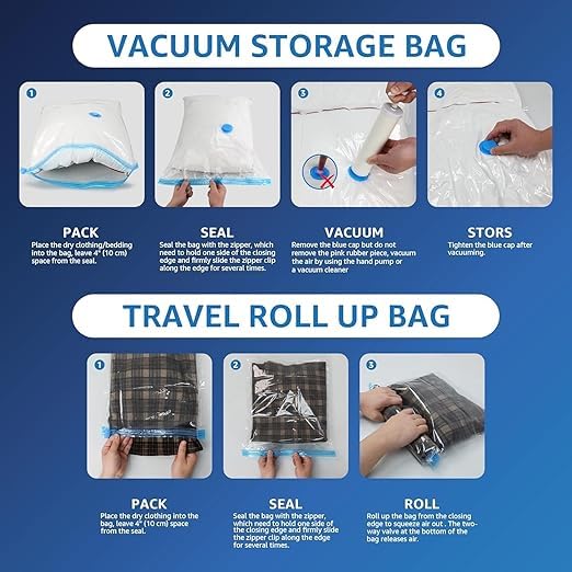 HEYOL Vacuum Bags For Clothes Storage With Hand Pump Reusable Compression Sealer for Home Travel Quilts Compact For Air Tight Seal Moving pack of 5 - Image 3