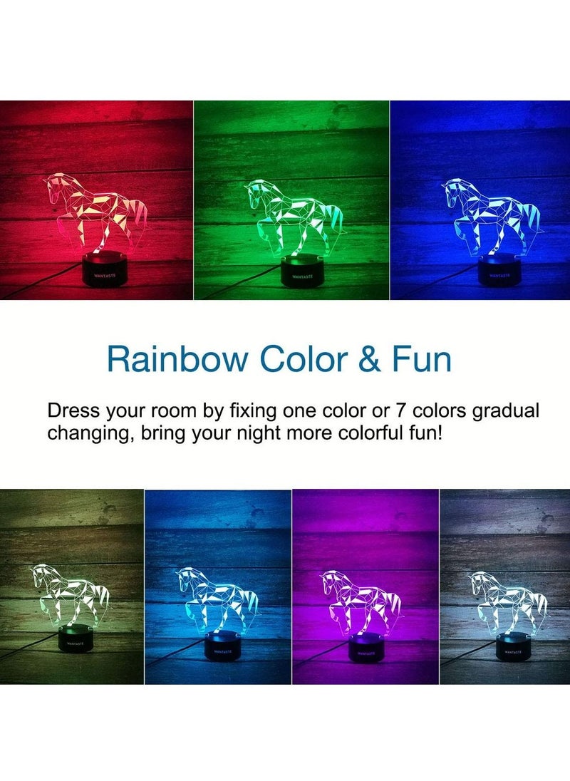 althiqahkey Multicolor New 3D LED Night Light Unicorn Horse R16 Color Changing Desk Lamp USB for Kids Gift Christmas House Ration  - Image 5