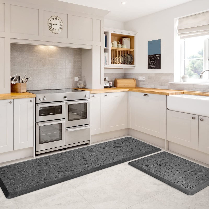 KMAT 2PCS Kitchen Mat Cushioned AntiFatigue Floor MatWaterproof NonSlip Standing MatErgonomic Comfort Floor Mat Rug for HomeOfficeSinkLaundryDesk173x28173x60Grey