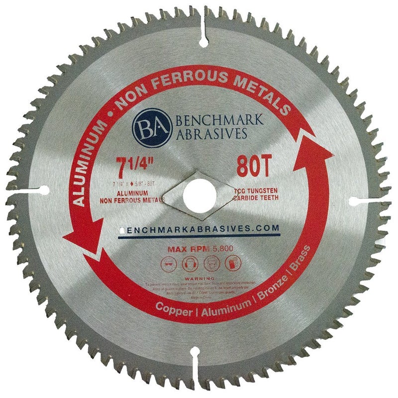 Benchmark Abrasives Tct 7-1/4 Inch Circular Saw Blade  Tungsten Carbide Tipped Non Ferrous Metal Cutting Saw Blades For Cutting Plastic  Fiberglass  Pvc  Aluminum Cutting Blade - (7-1/4"" - 80 Teeth) - Image 1