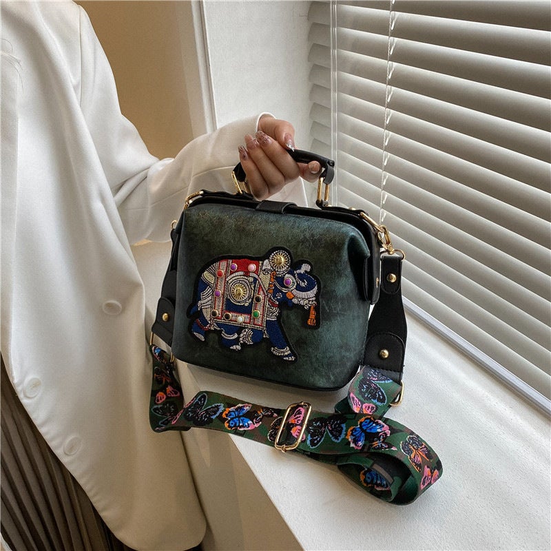 Doctor Bag, Thai Embroidery Bag, -Selling Cartoon Elephant Lady Bag, Indian Exotic Portable Crossbody Bag - Image 3