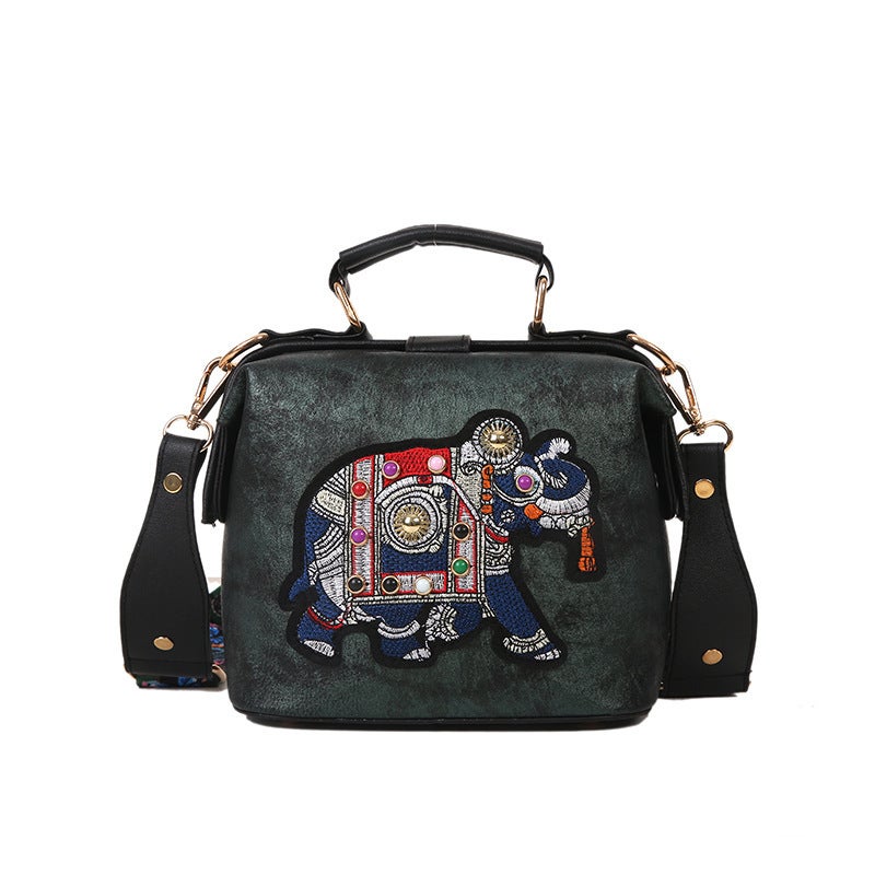 Doctor Bag, Thai Embroidery Bag, -Selling Cartoon Elephant Lady Bag, Indian Exotic Portable Crossbody Bag - Image 1