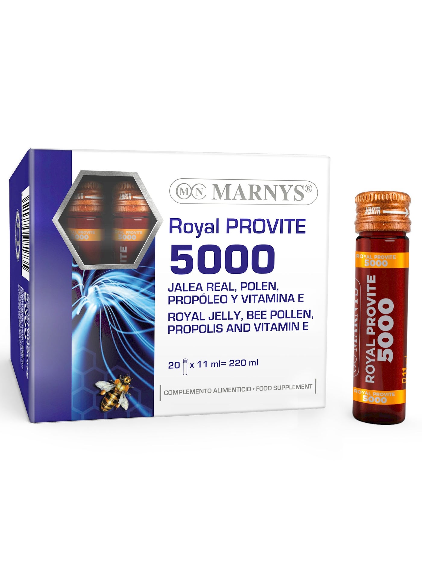 Marnys Royal Provite 5000 - Natural Energy & Immune Support with Concentrated Royal Jelly - Propolis - Bee Pollen - Vitamin E - 20 Drinkable Vials
