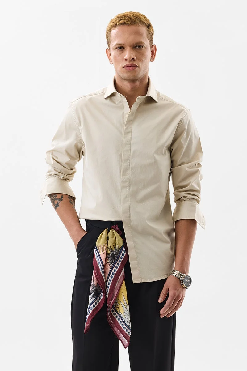 SNITCH Beige Slim Fit Stretch Shirt