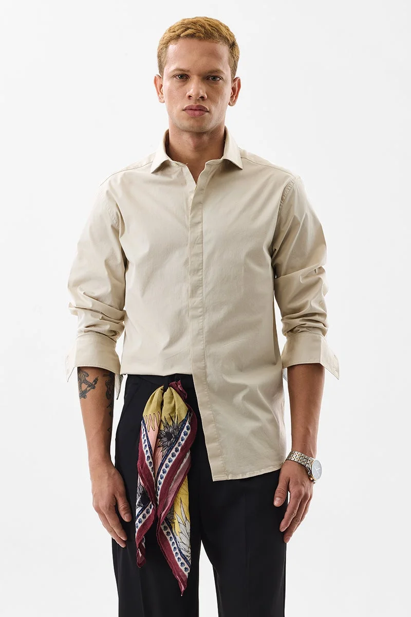 SNITCH Beige Slim Fit Stretch Shirt